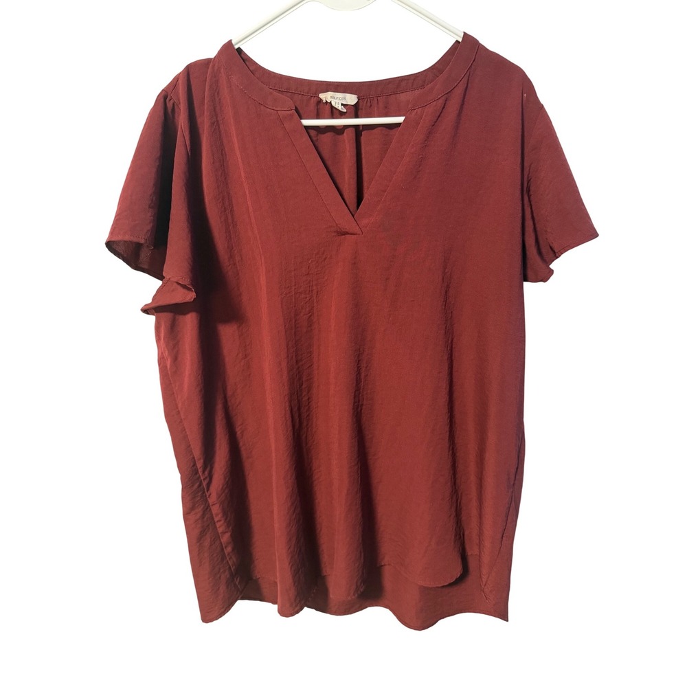 Maurices Blouse Womens XXL Burgundy Flutter Sleeve V-Neck